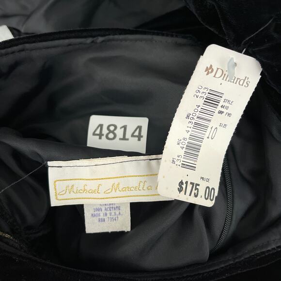 Michael Marcella Vtg 80s Dress Women 10 Black Velvet Gown Puff Pearl Sleeve NWT - Picture 8 of 11